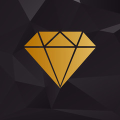 Diamond sign illustration. Golden style on background with polygons.