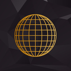 Earth Globe sign. Golden style on background with polygons.
