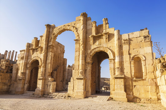 South gate of the Ancient Roman city of Gerasa, modern Jerash, Jordan