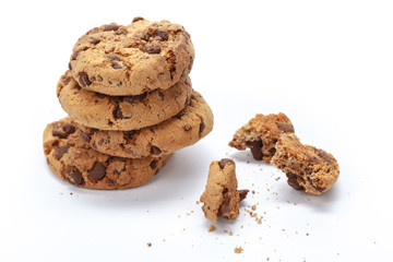Chocolate chip cookie on white
