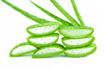Slice Aloe Vera (Aloe barbadensis Mill.,Star cactus, Aloe, Aloin, Jafferabad or Barbados) a very useful herbal medicine for skin care 
