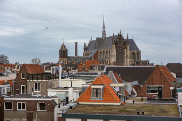 Obraz premium An overview of the city Leiden with the Hooglandse kerk.