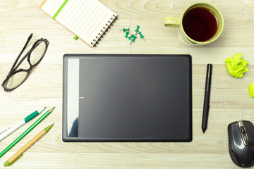 Working place of designer, close-up