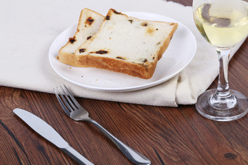 Wine and bread on the table