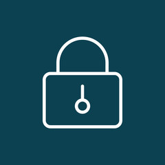 thin line closed lock icon on blue background