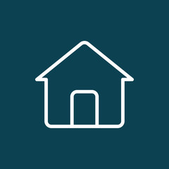thin line home, house icon on blue background