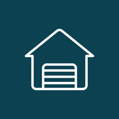 thin line garage icon on blue background