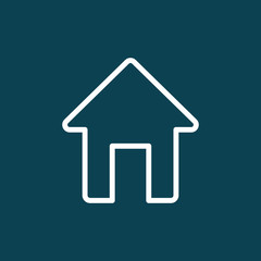 thin line home, house icon on blue background