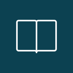 thin line book, magazine icon on blue background