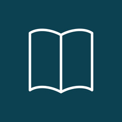 thin line book, magazine icon on blue background