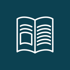 thin line book, magazine icon on blue background