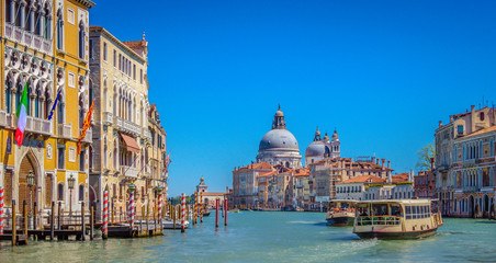 Fototapeta na wymiar Grand Canal waterfront Venice. / Waterfront view at scenic Grand Canal in Venice City, Italy Europe.