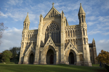St Albans cathedral in early evening sunlight