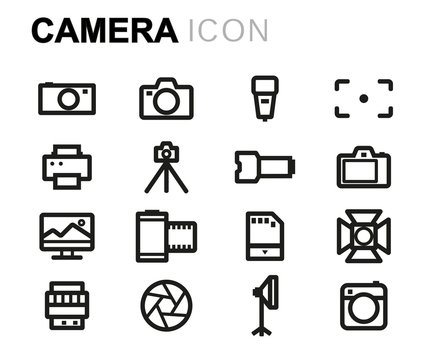 Vector line camera icons set