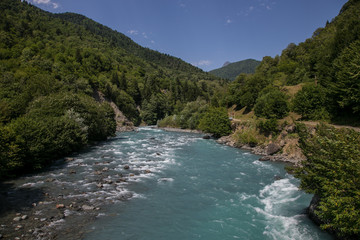 Naklejka na ściany i meble Highland river Kodori in Upper Kodori District, Svanetia, Georgia, Abkhazia