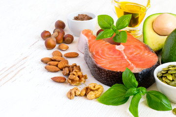 Set of food with high content of healthy fats and omega 3, copy