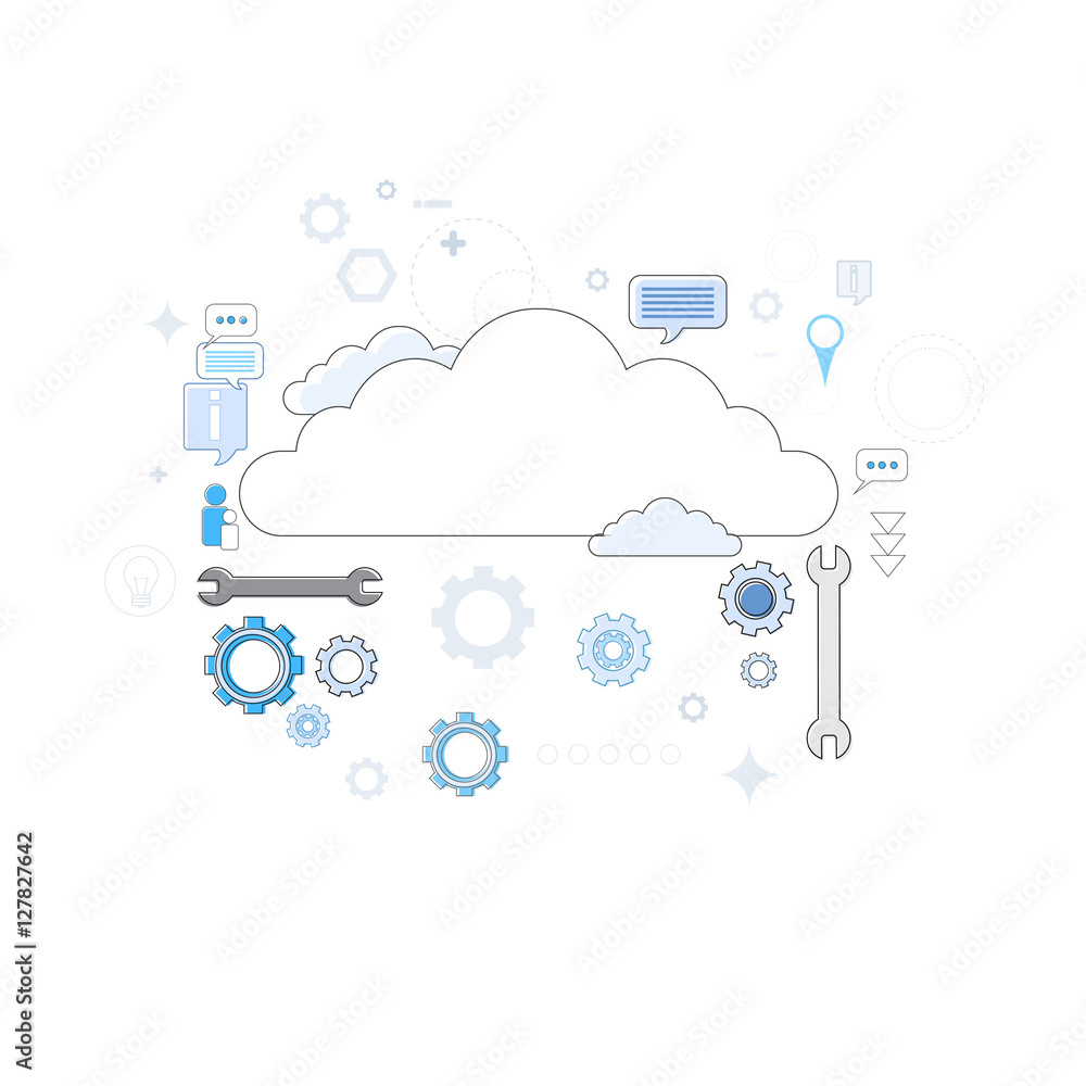 Poster cloud computing database storage services web technology banner thin line vector illustration