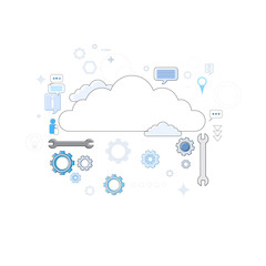 Cloud Computing Database Storage Services Web Technology Banner Thin Line Vector Illustration
