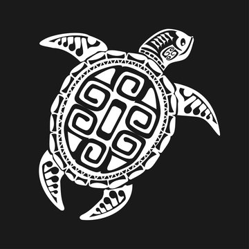 Turtle tattoo in Maori style on a black background. Vector illustration EPS10