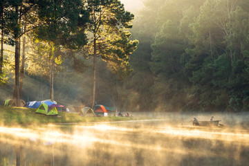 Fototapeta premium Morning at Pang Ung lake, Pang Ung Mae Hong Son province, North of thailand