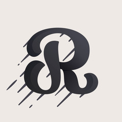 R letter logo. Fast speed vector script type.