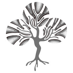 Vector hand drawn illustration, decorative ornamental stylized tree. Grey Abstract graphic illustration isolated on the white background. Artistic drawing silhouette. Decorative  ornamental wood