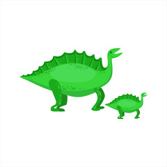 Stegosaurus Dinosaur Prehistoric Monster Couple Of Similar Specimen Big And Small Cartoon Vector Illustration