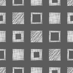 Seamless vector  geometrical pattern with squares. Grey endless background with  hand drawn textured geometric figures. Graphic vector illustration