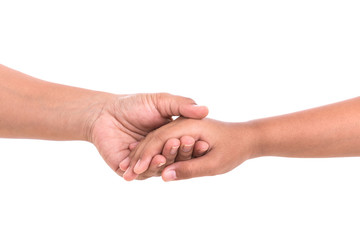 Mother holding her daughter hand. Help or support concept. Isola