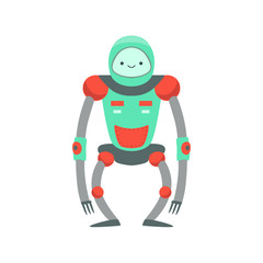 Green And Red Ape Like Friendly Android Robot Character Vector Cartoon Illustration