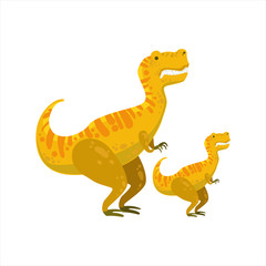 Fototapeta premium Tirannosaurus Rex Dinosaur Prehistoric Monster Couple Of Similar Specimen Big And Small Cartoon Vector Illustration