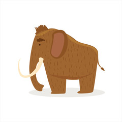 Hairy Brown Extinct Mammoth, Cartoon Ice Age Animal Illustration