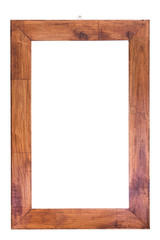 Empty wooden photo frame isolated on white. Interior decoration.