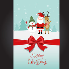 Merry christmas santa claus snow man and reindeer hand lettering