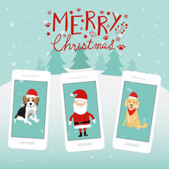 Fototapeta premium Merry christmas santa claus dogs Begle Golden Retriever on the s