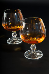 Bottle and glasses of brandy