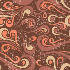 Vector illustration of seamless square vintage brown curly pattern for print with splashes