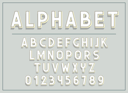 Font and abc letters print typography vector Illustration. Retro type font, vintage alphabet. Font english lowercase letters
