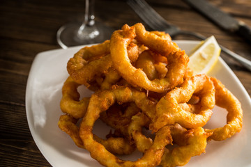 Typical spanish fried squid tapas