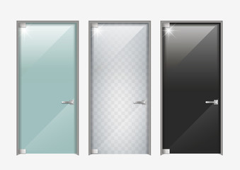 Modern glass doors. The transparent, matte and black. Vector graphics