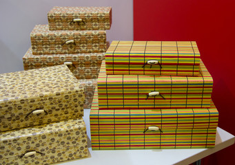 Beautiful boxes in a souvenir shop. Gifts