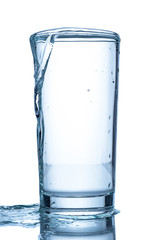Glass with water closeup on white background