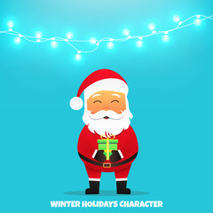 Santa Claus with gift. Merry Christmas and Happy New Year.