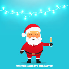 Santa Claus with champagne. Merry Christmas and Happy New Year.