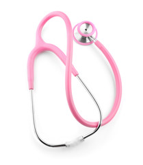 Pink stethoscope isolated on white