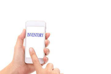 Businesswoman Touch screen mobile phone inventory wording in han