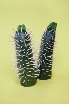 Courgettes with tooth picks, artwork 