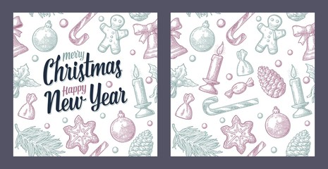Seamless pattern for Merry Christmas and Happy New Year poster.