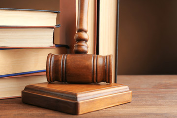 Judge's gavel and books, closeup