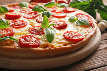 Fresh tasty pizza Margarita, closeup